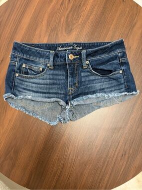 American Eagle Outfitters Dark Blue Denim Frayed Cutoff Shorts